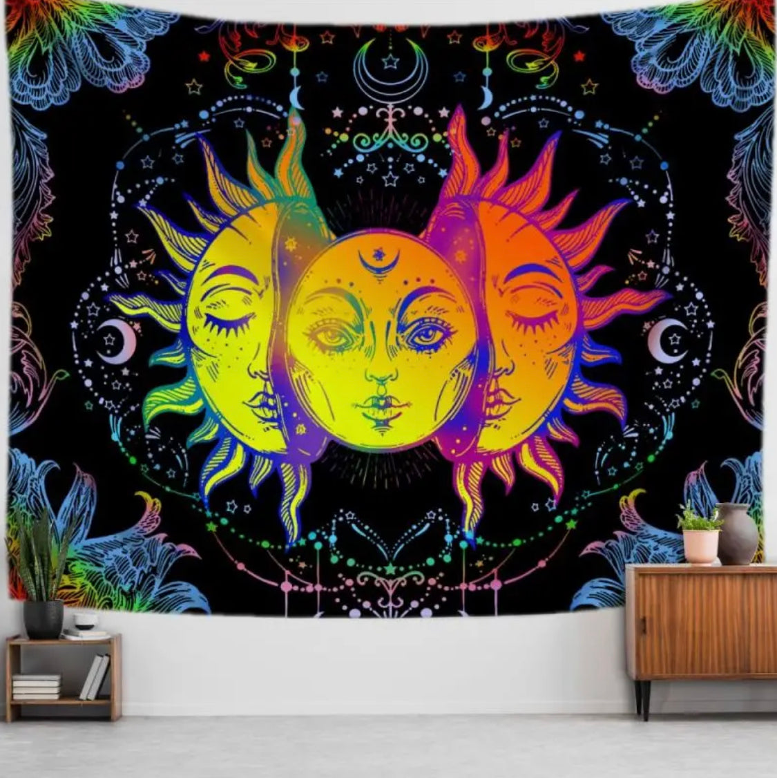 Vibrant Sun Face Tapestry